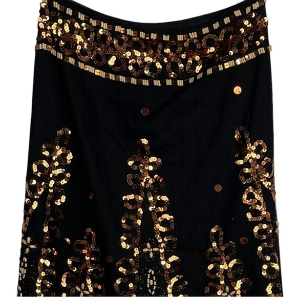 LILLIE RUBIN LINEN BLEND SEQUIN BEADED A-LINE MIDI SKIRT - Picture 4 of 11